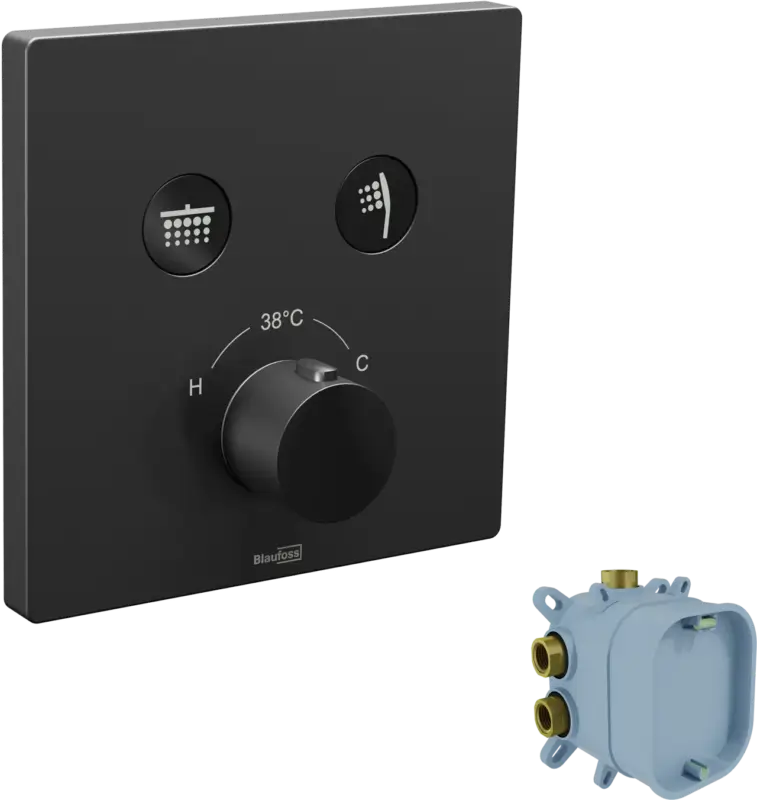 Blaufoss Smartbox Switch-Line Thermostat-Duscharmatur: Unterputz, für 2 Verbraucher, Schwarz matt, Einbauelement inklusive Kracherpreis
