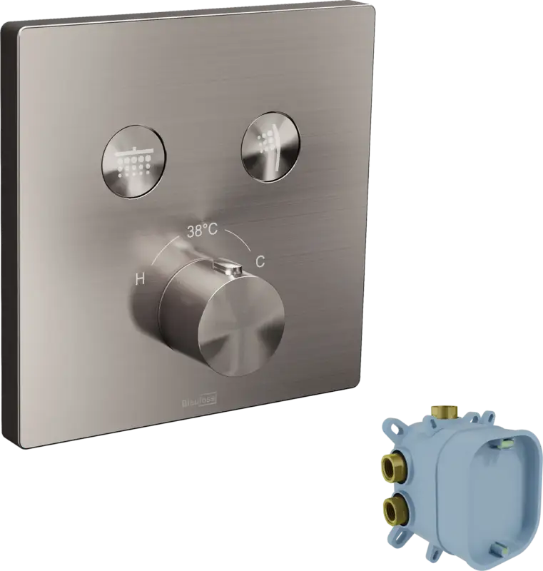 Finale Aktion Blaufoss Smartbox Switch-Line Thermostat-Duscharmatur: Unterputz, für 2 Verbraucher, Brushed Coolmetal, Einbauelement inklusive