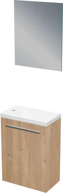 SanyOne Roxy hängendes Badmöbel Set (Gäste WC): 40 x 22 cm, Eiche Natur, Roxy Waschtisch, Marmorkomposit, glänzend Solange Der Vorrat Reicht