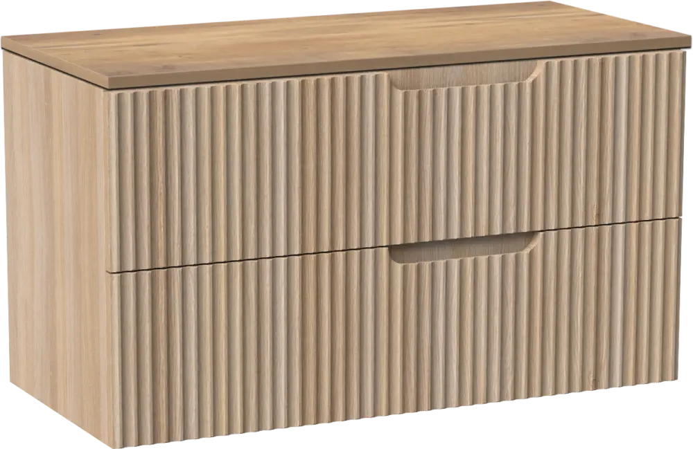 Abverkauf Linie Ribbo hängendes Möbelstück Set: 100 x 46 cm, Helle Eiche, mit Lado Einzel- oder Doppel Waschtischplatte, Melamin, Naturbelassene Eiche, Vertikale symmetrische runde Rippe
