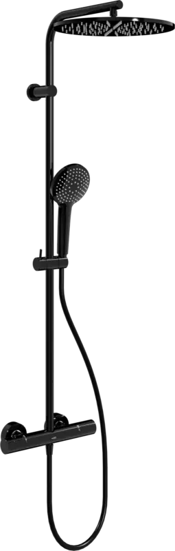 Blaufoss Round 300 Duschsystem mit Thermostat-Armatur Schwarz Glänzend Echt