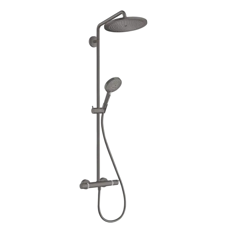 Hansgrohe Croma Select S280 Regendusche Duschsystem mit Thermostatbatterie: Wandmontage, Brushed Black Chrome Highlight