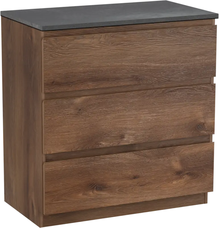Linie Lado freistehendes Möbelstück Set: 80 x 46 cm, Braune Eiche, mit Lado Einzel Waschtischplatte, Melamin Schiefergrau Top-Seller