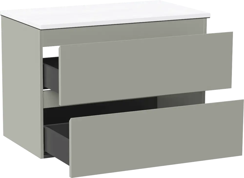 Linie Lado hängendes Möbelstück Set: 80 x 46 cm, Greige, mit Lado Einzel Waschtischplatte, Marmorkomposit Weiß glänzend Top-Preis