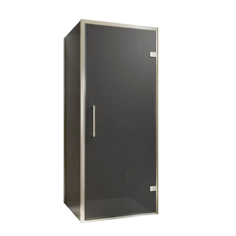 Balmani Senses Design Eckdusche: Drehtür (Rechts) mit fixierte Seitenwand, 90 x 100 cm, Rauchglas, Profil Brushed CoolMetal Direkt Vom Hersteller