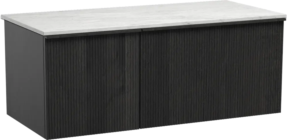 Angebot Balmani Forma hängendes Möbelstück Set: 120 x 55 cm, Schwarze Eiche, mit Stretto Einzel- oder Doppel Waschtischplatte, Marmor, Carrara, Vertikale symmetrische gerade Rippe