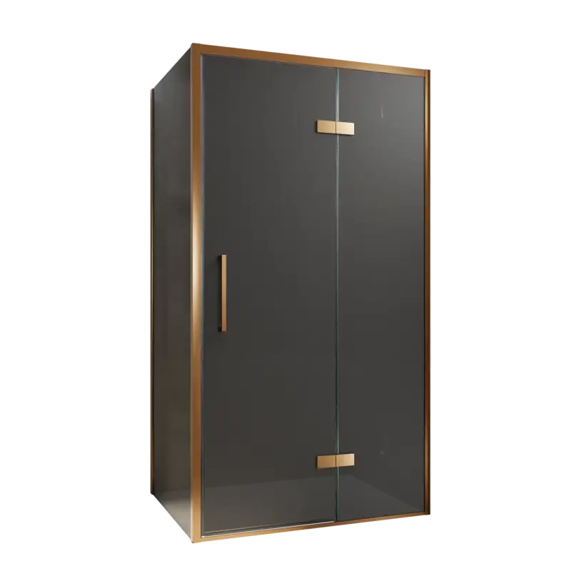 Neu Balmani Senses Design Eckdusche: Drehtür (Rechts) mit fixierte Seitenwand, 100 x 100 cm, Rauchglas, Profil Brushed Rosegold