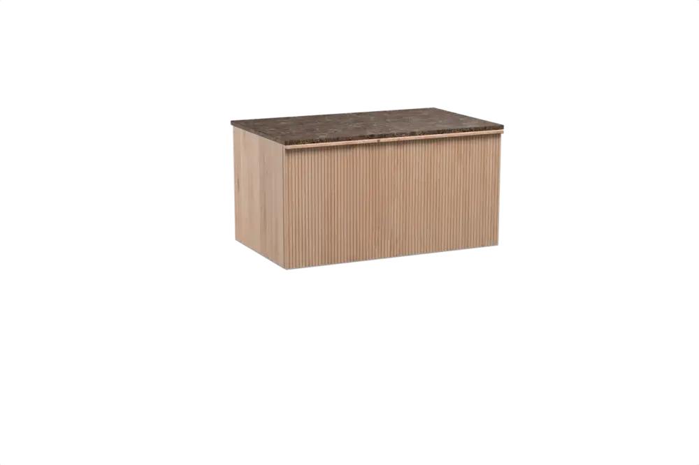 Balmani Forma hängendes Möbelstück Set: 90 x 55 cm, Naturbelassene Eiche, mit Stretto Einzel Waschtischplatte, Marmor, Dark Emperador, Vertikale symmetrische gerade Rippe Billig