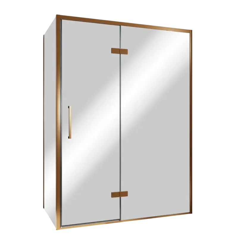 Zertifiziert Balmani Senses Design Eckdusche: Drehtür (Rechts) mit fixierte Seitenwand, 140 x 80 cm, Reflex-Spiegelglas, Profil Brushed Rosegold