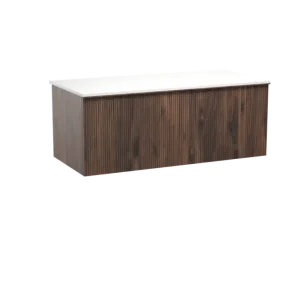 Ausverkauf Balmani Forma hängendes Möbelstück Set: 120 x 55 cm, Amerikanischer Nussbaum, mit Stretto Einzel- oder Doppel Waschtischplatte, Solid Surface, Weiß matt, Vertikale symmetrische gerade Rippe
