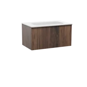 Ausverkauf Balmani Forma hängendes Möbelstück Set: 90 x 55 cm, Amerikanischer Nussbaum, mit Tablo Strada Einzelwaschtisch, Marmorkomposit, Weiß matt, Vertikale symmetrische gerade Rippe