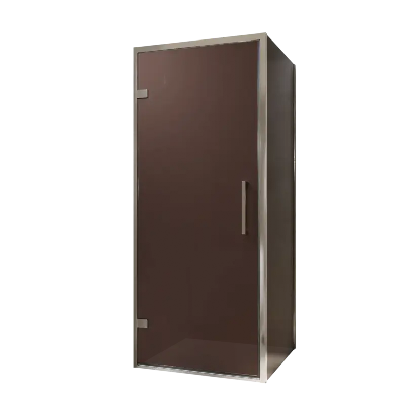 Letzte Chance Balmani Senses Design Eckdusche: Drehtür (Links) mit fixierte Seitenwand, 90 x 90 cm, Bronze, Profil Chrom, inklusive Coating