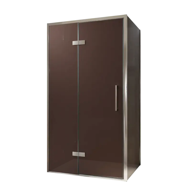 Letzte Chance Balmani Senses Design Eckdusche: Drehtür (Links) mit fixierte Seitenwand, 100 x 80 cm, Bronze, Profil Chrom, inklusive Coating