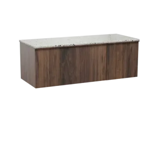 Angebot Balmani Forma hängendes Möbelstück Set: 135 x 55 cm, Amerikanischer Nussbaum, mit Stretto Einzel- oder Doppel Waschtischplatte, Terrazzo in Weiß/Schwarz matt, Vertikale symmetrische gerade Rippe