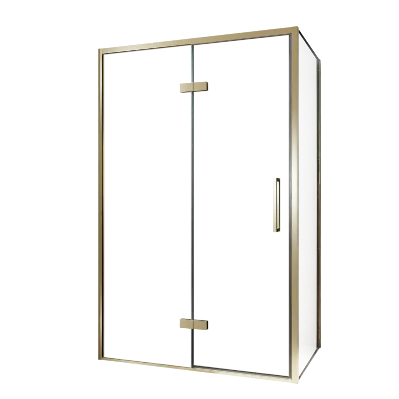 Angebot Balmani Senses Design Eckdusche: Drehtür (Links) mit fixierte Seitenwand, 120 x 80 cm, Klarglas, Profil Brushed Champagner Gold, inklusive Coating