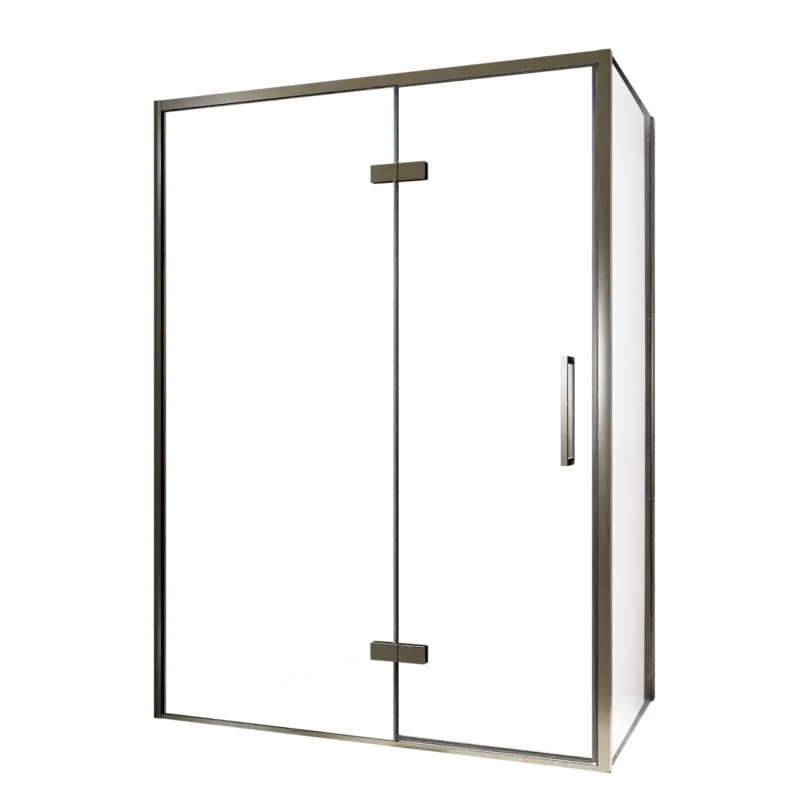 Angebot Balmani Senses Design Eckdusche: Drehtür (Links) mit fixierte Seitenwand, 140 x 80 cm, Klarglas, Profil Brushed GunMetal, inklusive Coating
