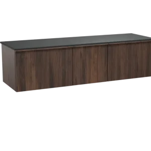 Abverkauf Balmani Forma hängendes Möbelstück Set: 180 x 55 cm, Amerikanischer Nussbaum, mit Stretto Einzel- oder Doppel Waschtischplatte, Granit, Schwarzes Granit, Vertikale symmetrische gerade Rippe