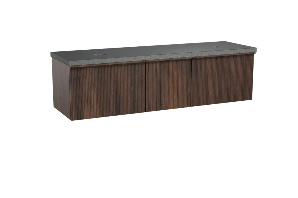Balmani Forma hängendes Möbelstück Set: 180 x 55 cm, Amerikanischer Nussbaum, mit Rock Doppel Waschtischplatte, Granit, Schwarzes Granit, Vertikale symmetrische gerade Rippe Versand Am Gleichen Tag