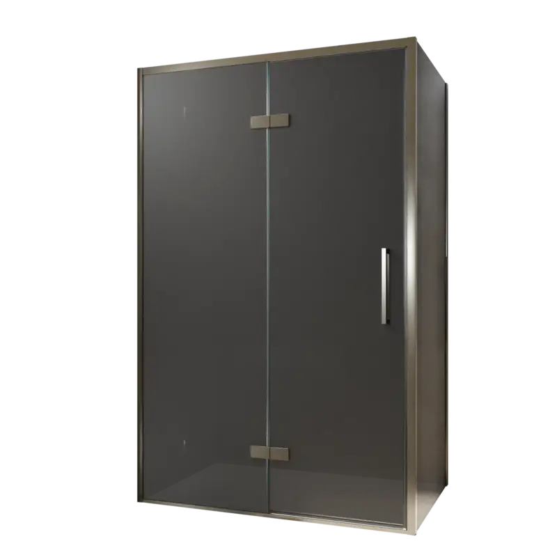 Balmani Senses Design Eckdusche: Drehtür (Links) mit fixierte Seitenwand, 120 x 100 cm, Rauchglas, Profil Brushed GunMetal, inklusive Coating Top-Seller