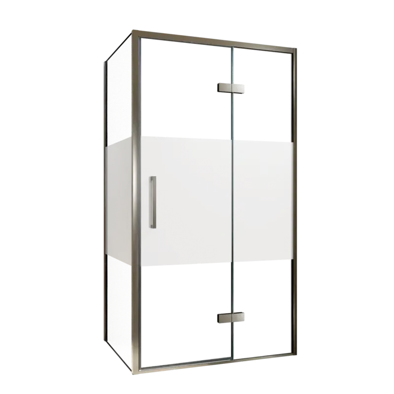 Angebot Balmani Senses Design Eckdusche: Drehtür (Rechts) mit fixierte Seitenwand, 100 x 90 cm, Klarglas mit mattiertem Streifen, Profil Brushed GunMetal, inklusive Coating