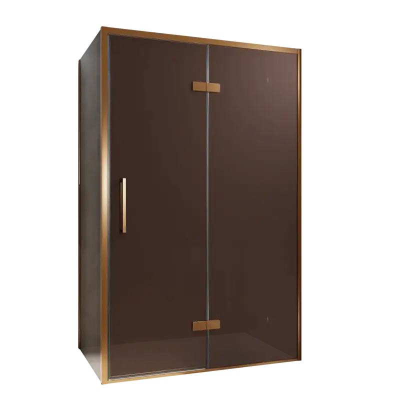 Ausverkauf Balmani Senses Design Eckdusche: Drehtür (Rechts) mit fixierte Seitenwand, 120 x 80 cm, Bronze, Profil Brushed Rosegold, inklusive Coating