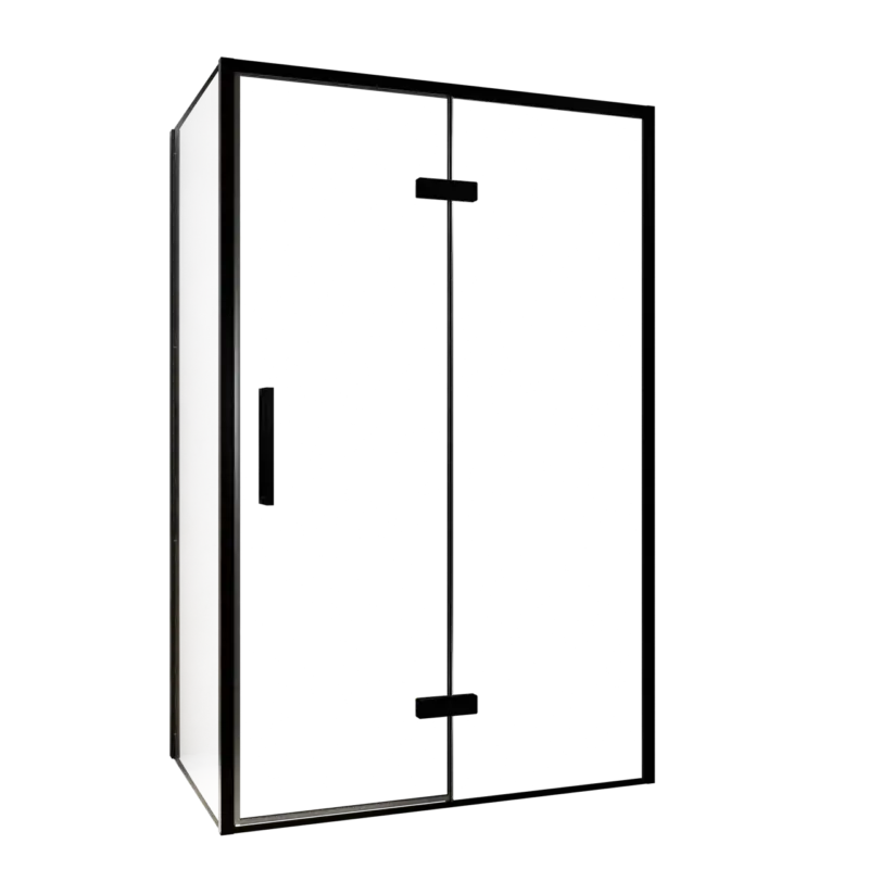 Balmani Senses Design Eckdusche: Drehtür (Rechts) mit fixierte Seitenwand, 120 x 80 cm, Klarglas, Profil Schwarz, inklusive Coating Top-Seller