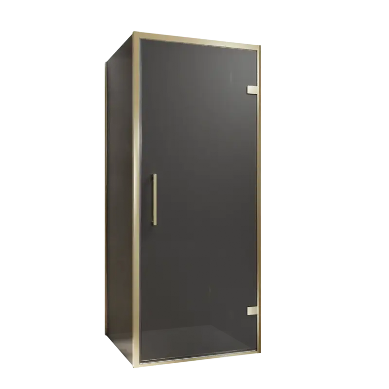 Balmani Senses Design Eckdusche: Drehtür (Rechts) mit fixierte Seitenwand, 90 x 100 cm, Rauchglas, Profil Brushed Champagner Gold, inklusive Coating Begrenztes Angebot
