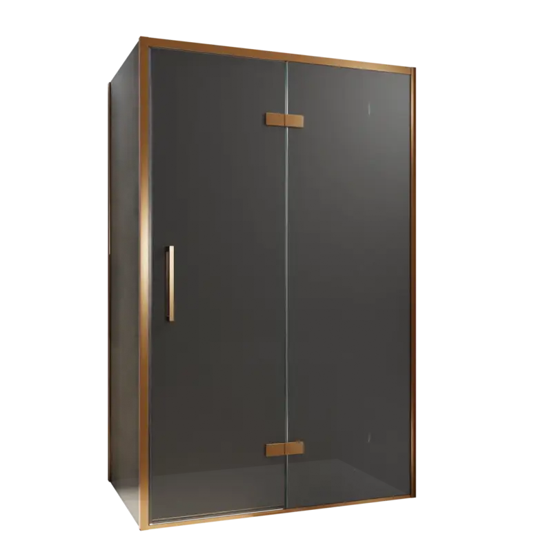Balmani Senses Design Eckdusche: Drehtür (Rechts) mit fixierte Seitenwand, 120 x 80 cm, Rauchglas, Profil Brushed Rosegold, inklusive Coating Neu Im Sortiment