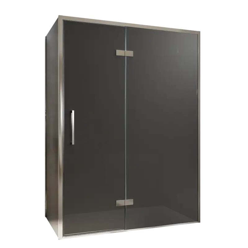 Balmani Senses Design Eckdusche: Drehtür (Rechts) mit fixierte Seitenwand, 140 x 80 cm, Rauchglas, Profil Chrom, inklusive Coating Direkt Vom Hersteller