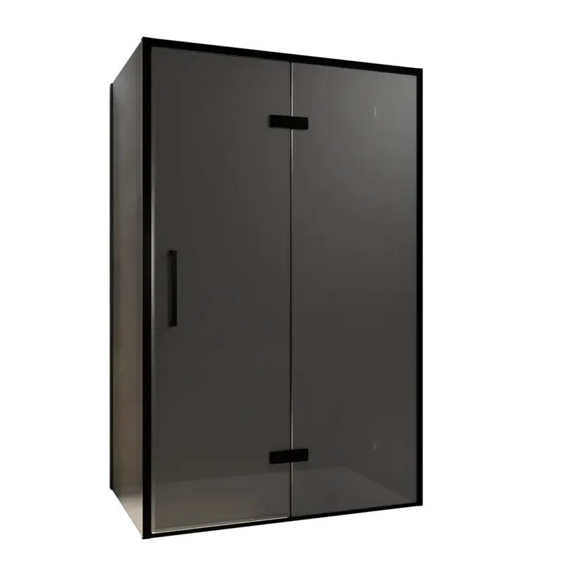 Balmani Senses Design Eckdusche: Drehtür (Rechts) mit fixierte Seitenwand, 120 x 90 cm, Rauchglas, Profil Schwarz, inklusive Coating Angebot