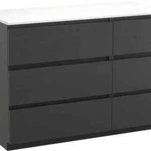 Abverkauf Balmani Lucida freistehendes Möbelstück Set: 120 x 55 cm, Schwarze Eiche, mit Stretto Einzel- oder Doppel Waschtischplatte, Solid Surface Weiß matt