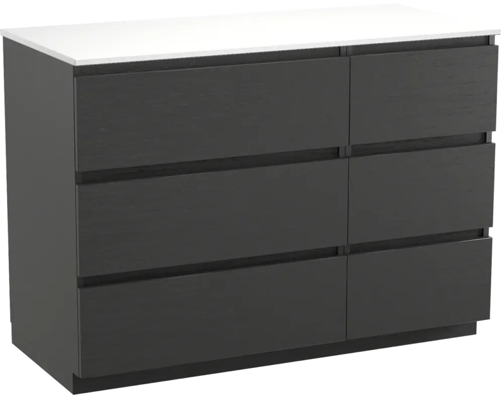 Abverkauf Balmani Lucida freistehendes Möbelstück Set: 120 x 55 cm, Schwarze Eiche, mit Stretto Einzel- oder Doppel Waschtischplatte, Solid Surface Weiß matt