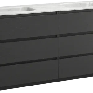 Ausverkauf Balmani Lucida freistehendes Möbelstück Set: 180 x 55 cm, Schwarze Eiche, mit Tablo Arcato Doppelwaschtisch, Marmor Carrara