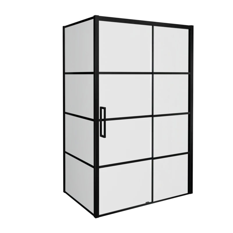 Balmani Senses Design Eckdusche: Schiebetür (Rechts) mit fixierte Seitenwand, 140 x 90 cm, Lined, Profil Schwarz matt, inklusive Coating Sichere Zahlung
