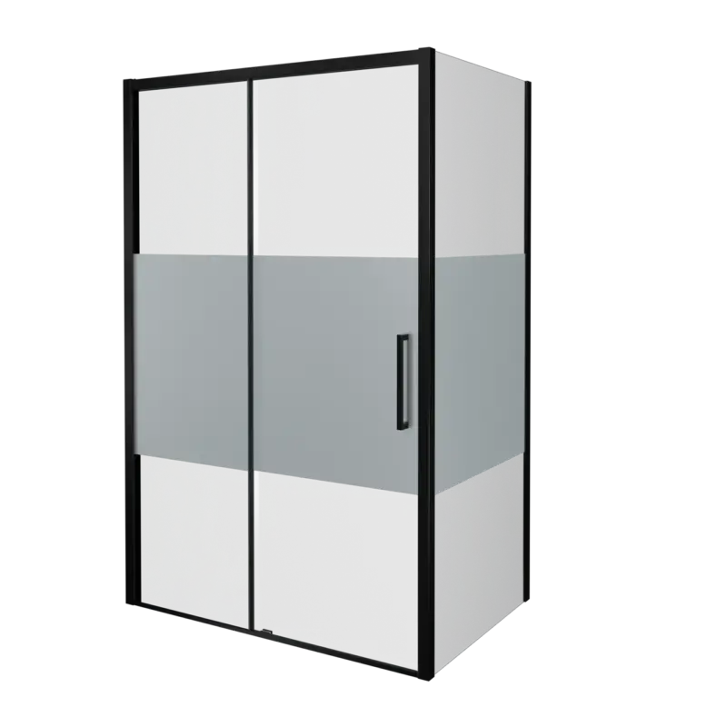Zertifiziert Balmani Senses Design Eckdusche: Schiebetür (Links) mit fixierte Seitenwand, 160 x 90 cm, Klarglas mit mattiertem Streifen, Profil Schwarz matt, inklusive Coating