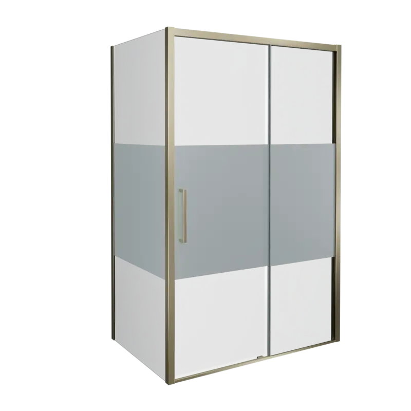 Zertifiziert Balmani Senses Design Eckdusche: Schiebetür (Rechts) mit fixierte Seitenwand, 160 x 90 cm, Klarglas mit mattiertem Streifen, Profil Brushed Champagne Gold, inklusive Coating