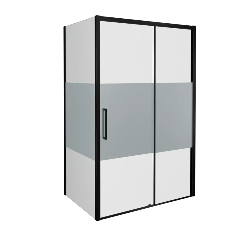 Angebot Balmani Senses Design Eckdusche: Schiebetür (Rechts) mit fixierte Seitenwand, 160 x 90 cm, Klarglas mit mattiertem Streifen, Profil Schwarz matt, inklusive Coating