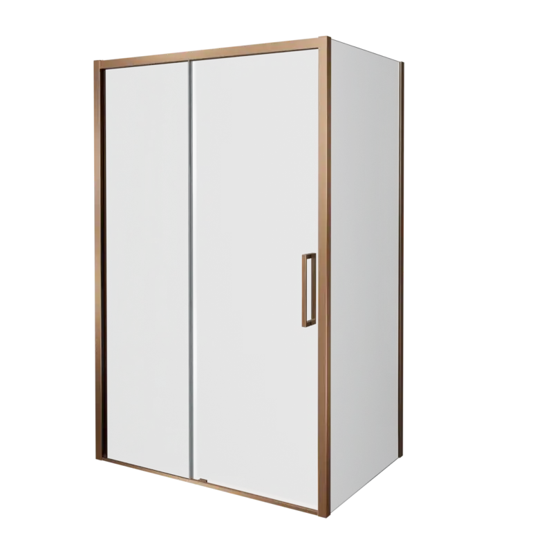 Abverkauf Balmani Senses Design Eckdusche: Schiebetür (Links) mit fixierte Seitenwand, 160 x 90 cm, Klarglas, Profil Brushed Rosegold, inklusive Coating