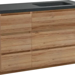 Abverkauf Balmani Lucida freistehendes Möbelstück Set: 135 x 55 cm, Teak, mit Napoli Waschtisch rechts, Schwarzes Granit