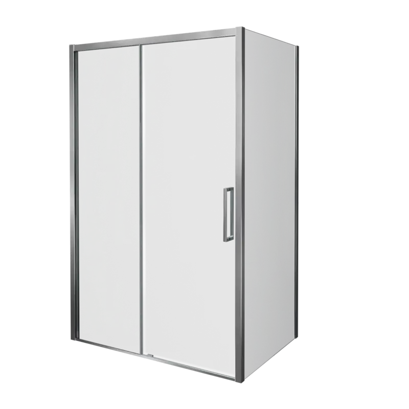 Balmani Senses Design Eckdusche: Schiebetür (Links) mit fixierte Seitenwand, 140 x 100 cm, Klarglas, Profil Chrom glänzend, inklusive Coating Sichere Zahlung