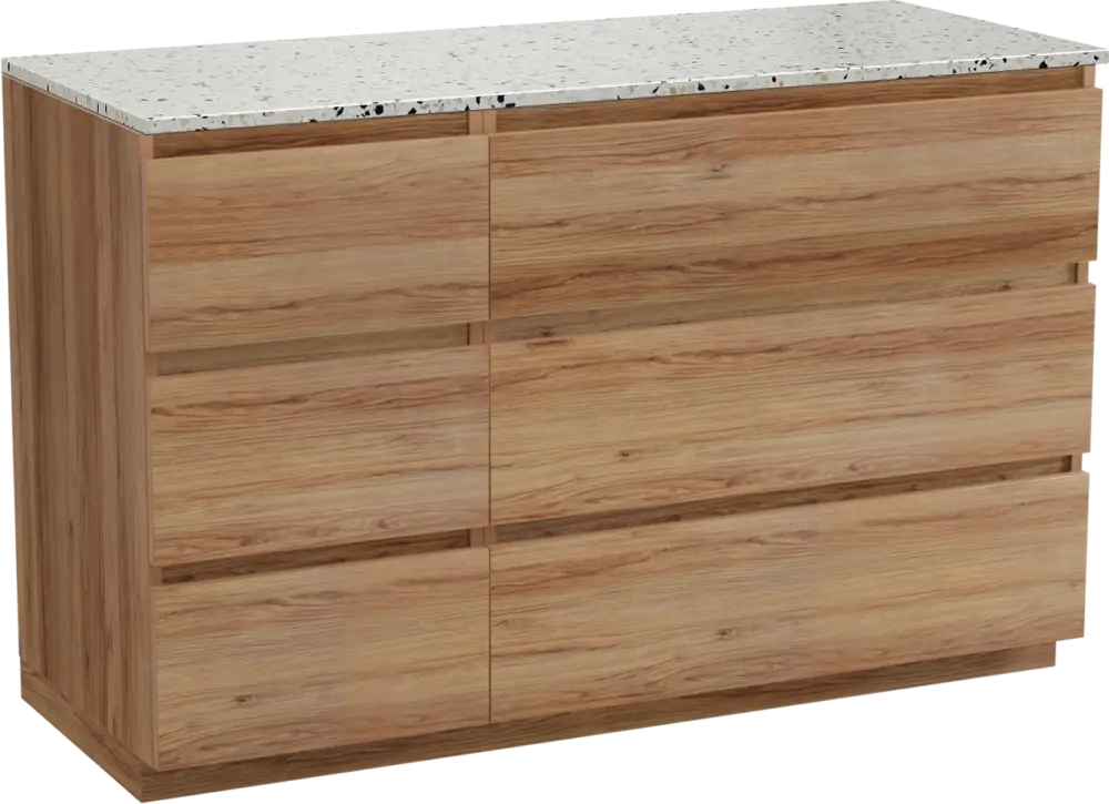 Balmani Lucida freistehendes Möbelstück Set: 135 x 55 cm, Teak, mit Stretto Einzel- oder Doppel Waschtischplatte, Terrazzo in Weiß/Schwarz matt Neue Kollektion