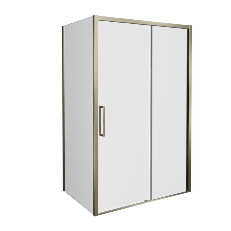 Angebot Balmani Senses Design Eckdusche: Schiebetür (Rechts) mit fixierte Seitenwand, 160 x 100 cm, Klarglas, Profil Brushed Champagne Gold, inklusive Coating