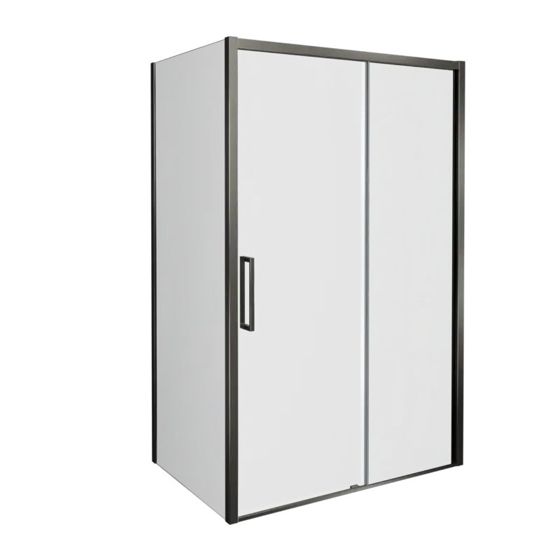 Balmani Senses Design Eckdusche: Schiebetür (Rechts) mit fixierte Seitenwand, 120 x 90 cm, Klarglas, Profil Brushed GunMetal, inklusive Coating Highlight