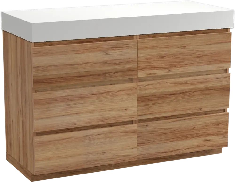 Balmani Lucida freistehendes Möbelstück Set: 135 x 55 cm, Teak, mit Dominus Einzel- oder Doppel Waschtischplatte, Solid Surface Weiß matt Bestpreis