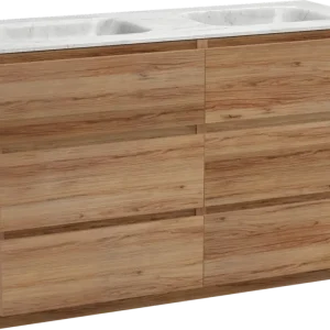 Aktuell Balmani Lucida freistehendes Möbelstück Set: 135 x 55 cm, Teak, mit Tablo Arcato Doppelwaschtisch, Marmor Carrara