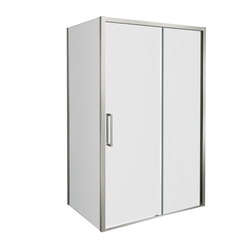 Aktuell Balmani Senses Design Eckdusche: Schiebetür (Rechts) mit fixierte Seitenwand, 160 x 100 cm, Klarglas, Profil Brushed CoolMetal, inklusive Coating