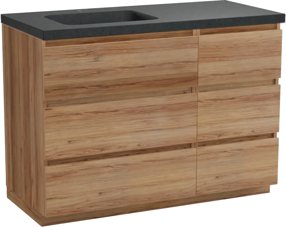 Angebot Balmani Lucida freistehendes Möbelstück Set: 120 x 55 cm, Teak, mit Napoli Waschtisch links, Schwarzes Granit