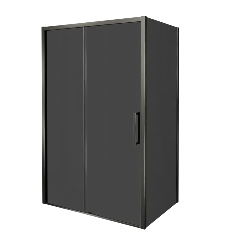 Aktuell Balmani Senses Design Eckdusche: Schiebetür (Links) mit fixierte Seitenwand, 120 x 100 cm, Rauchglas, Profil Brushed GunMetal, inklusive Coating