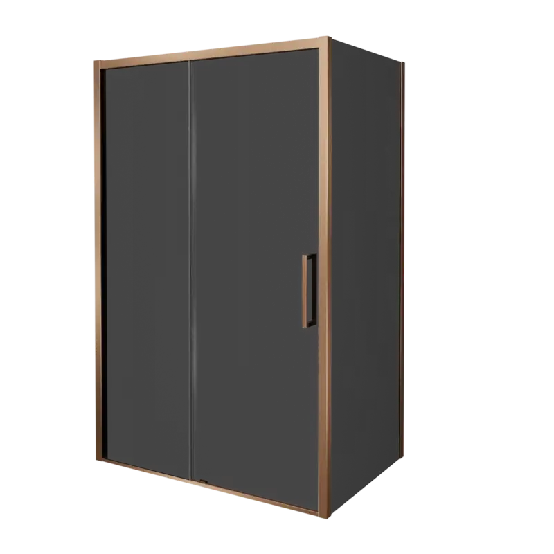 Angebot Balmani Senses Design Eckdusche: Schiebetür (Links) mit fixierte Seitenwand, 160 x 80 cm, Rauchglas, Profil Brushed Rosegold, inklusive Coating