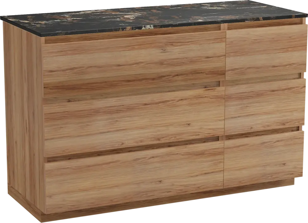 Balmani Lucida freistehendes Möbelstück Set: 135 x 55 cm, Teak, mit Stretto Einzel- oder Doppel Waschtischplatte, Marmor Portoro Gold Saisonangebot